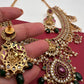 Goddess Lakshmi AD Red Kemp Green Beads Guttapusalu Necklace
