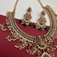 Goddess Lakshmi AD Red Kemp Green Beads Guttapusalu Necklace