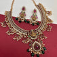 Goddess Lakshmi AD Red Kemp Green Beads Guttapusalu Necklace