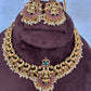 Goddess Lakshmi Peacock Red Green Stone Cluster Pearls Neckline Necklace