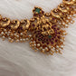 Goddess Lakshmi Peacock Red Green Stone Cluster Pearls Neckline Necklace