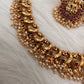 Goddess Lakshmi Peacock Red Green Stone Cluster Pearls Neckline Necklace