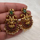 Goddess Lakshmi Peacock Red Green Stone Cluster Pearls Neckline Necklace