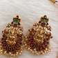 Goddess Lakshmi Peacock Red Green Stone Cluster Pearls Neckline Necklace