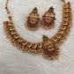 Goddess Lakshmi Peacock Red Green Stone Cluster Pearls Neckline Necklace