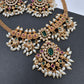 CZ Red Green Stone Guttapusallu Chain Style Dainty Necklace