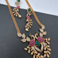 Peacock CZ Red Green Stone Chain Style Dainty Necklace