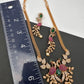 Peacock CZ Red Green Stone Chain Style Dainty Necklace