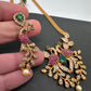 Peacock CZ Red Green Stone Chain Style Dainty Necklace