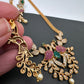 Peacock CZ Red Green Stone Chain Style Dainty Necklace