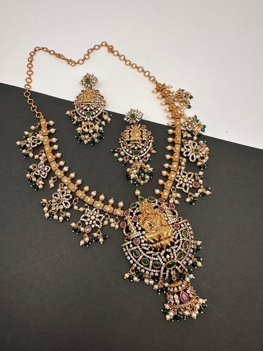 Goddess Lakshmi Multi Stones Green beads Short Guttapusalu Necklace