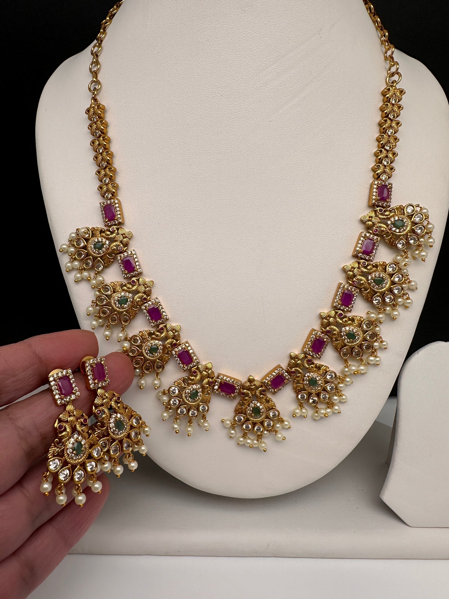 Premium Matte CZ Red Stone Short Necklace