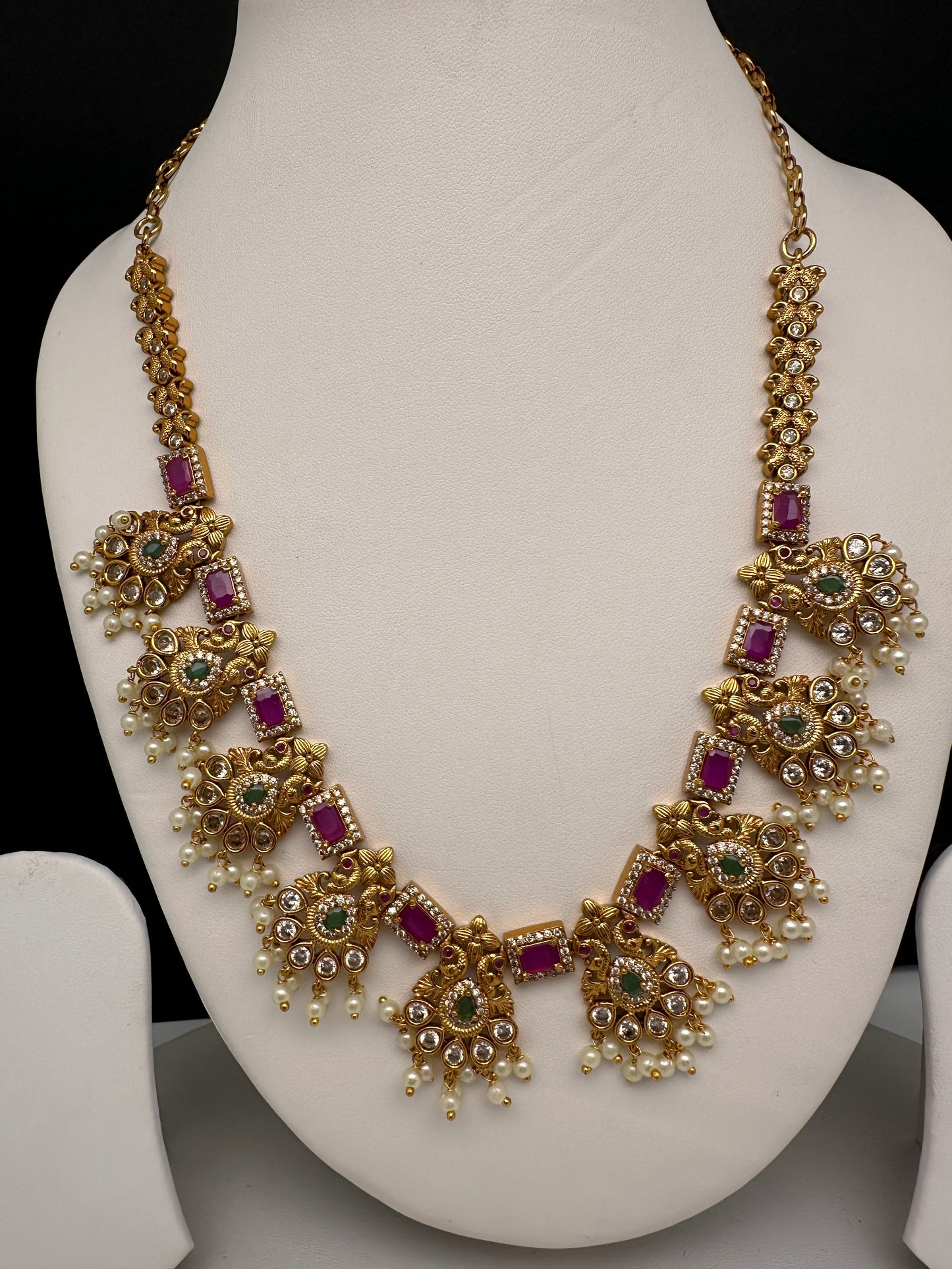Premium Matte CZ Red Stone Short Necklace