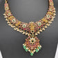 Kempu Goddess Lakshmi CZ Green Beads Rice Pearls Guttapusalu Necklace