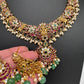 Kempu Goddess Lakshmi CZ Green Beads Rice Pearls Guttapusalu Necklace