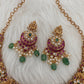Kempu Goddess Lakshmi CZ Green Beads Rice Pearls Guttapusalu Necklace
