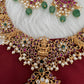 Kempu Goddess Lakshmi CZ Green Beads Rice Pearls Guttapusalu Necklace