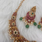 Kempu Goddess Lakshmi CZ Green Beads Rice Pearls Guttapusalu Necklace