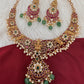 Kempu Goddess Lakshmi CZ Green Beads Rice Pearls Guttapusalu Necklace