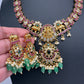 Kempu Ganesha CZ Green Beads Rice Pearls Guttapusalu Necklace