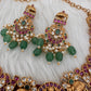 Kempu Ganesha CZ Green Beads Rice Pearls Guttapusalu Necklace