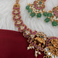 Kempu Ganesha CZ Green Beads Rice Pearls Guttapusalu Necklace