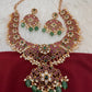 Kempu Peacock CZ Green Beads Rice Pearls Guttapusalu Necklace
