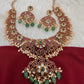Kempu Peacock CZ Green Beads Rice Pearls Guttapusalu Necklace