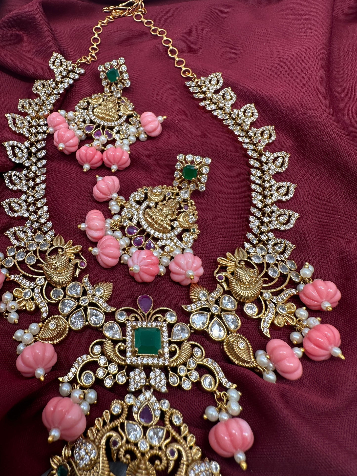 Goddess Lakshmi Pink Pumpkin Beads Matte Finish Mango Necklace
