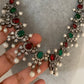 CZ Red Green Stone Pearls Victorian Finish Short Neckalce