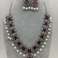 CZ Pink Stone Pearls Victorian Finish Short Neckalce