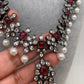 CZ Pink Stone Pearls Victorian Finish Short Neckalce