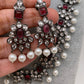CZ Pink Stone Pearls Victorian Finish Short Neckalce
