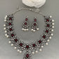CZ Pink Stone Pearls Victorian Finish Short Neckalce