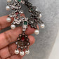 CZ Pink Green Stone Pearls Victorian Finish Short Neckalce