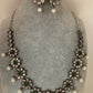Floral Pattern CZ Green Stone Pearls Victorian Finish Short Neckalce