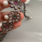 Floral Pattern CZ Red Green Stone Pearls Victorian Finish Short Neckalce