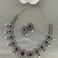 Floral Pattern CZ Red Green Stone Pearls Victorian Finish Short Neckalce