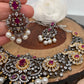 AD Red Stone Floral Pattern Victorian Finish Stiff Neckalce