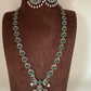 Peacock Pattern Green Stone CZ Long Victorian Finish Neckalce