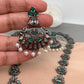 Peacock Pattern Green Stone CZ Long Victorian Finish Neckalce