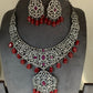 AD Red Stone Red Beads Victorian Finish Stiff Neckline Neckalce