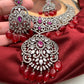 AD Red Stone Red Beads Victorian Finish Stiff Neckline Neckalce