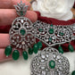 AD Green Stone Green Beads Victorian Finish Stiff Neckline Neckalce