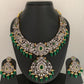 AD Green Stone Green Beads Elephant Design Dual Antique Polish Neckline Necklace