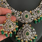 AD Green Stone Green Beads Elephant Design Dual Antique Polish Neckline Necklace