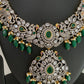 AD Green Stone Green Beads Elephant Design Dual Antique Polish Neckline Necklace