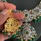 AD Green Stone Green Beads Elephant Design Dual Antique Polish Neckline Necklace