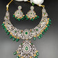 AD Green Stone Green Beads Elephant Design Dual Antique Polish Neckline Necklace