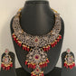 AD Red Stone Red Beads Dual Polish Neckline Necklace